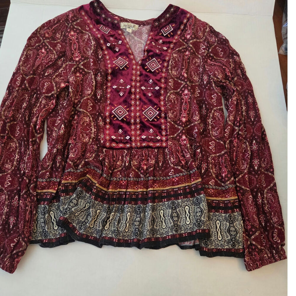 One World Bohemian, whimsigoth,  festival, casual size small blouse